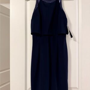 Betsy & Adam Navy Sleeveless Midi Dress